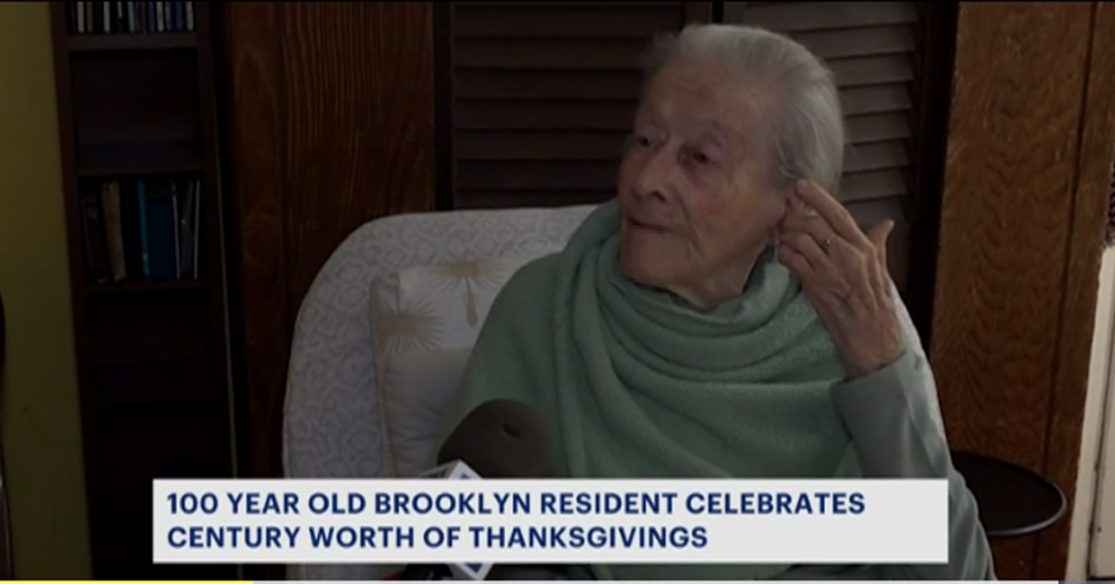 Photo of woman celebrating her 100th Thanksgiving